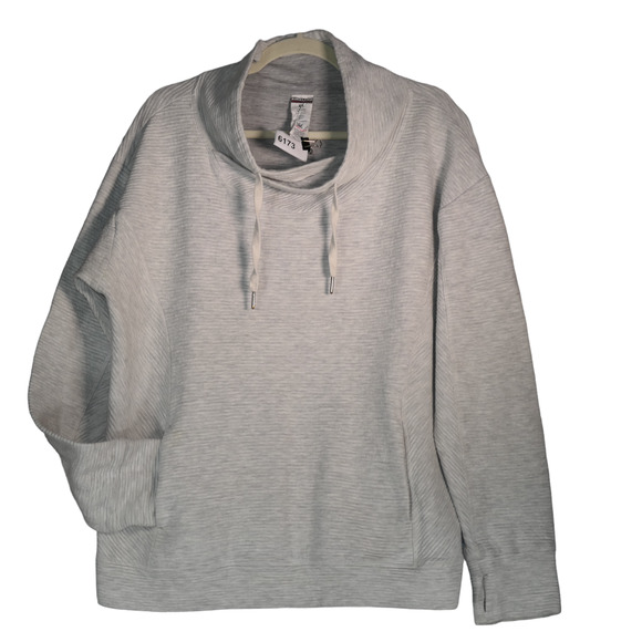 Kirkland Womens Sweatshirt XXL Gray Cotton Blend Pocket Ribbed Cowl Neck - Picture 1 of 7
